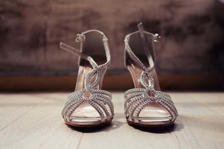 Silver diamante sparkly wedding shoes.