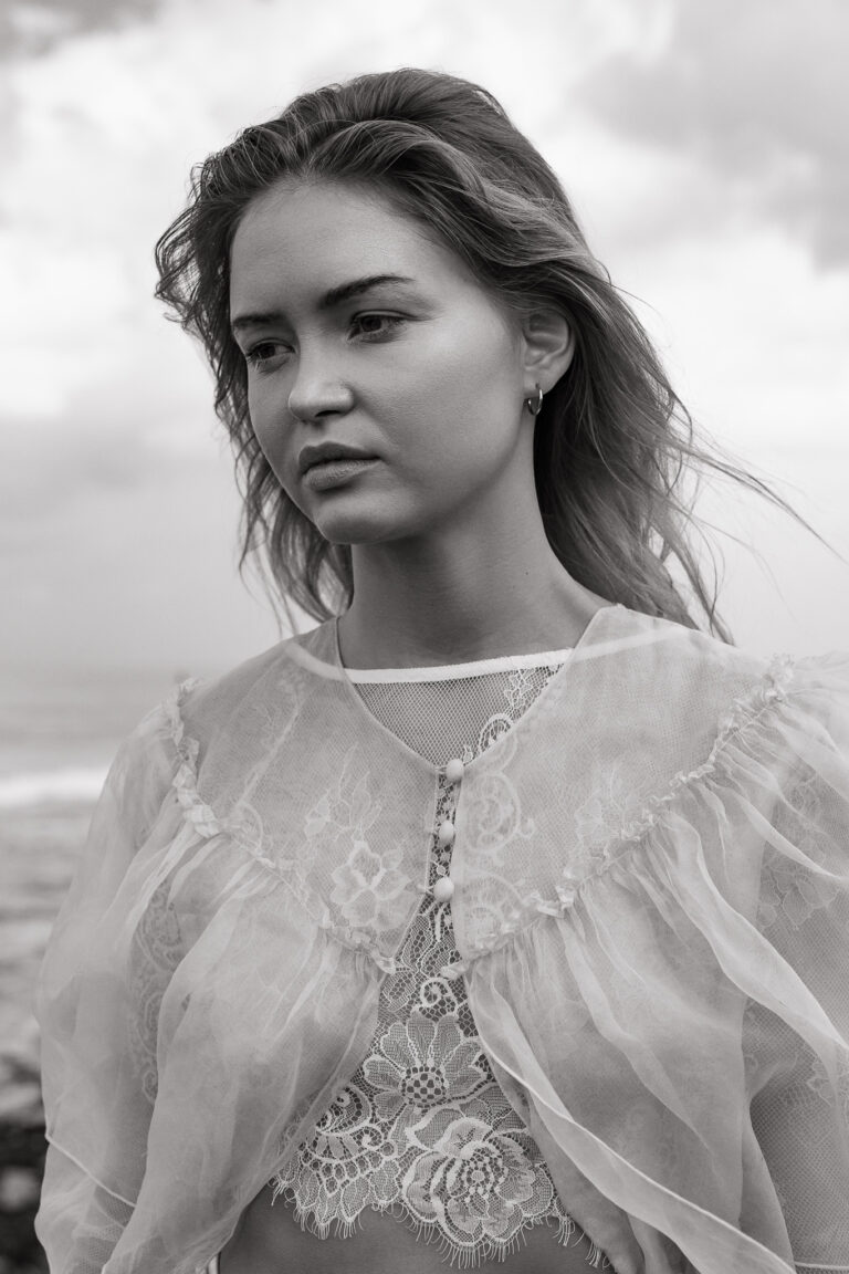 A young woman poses for a fashion portrait during a shoot for Harta