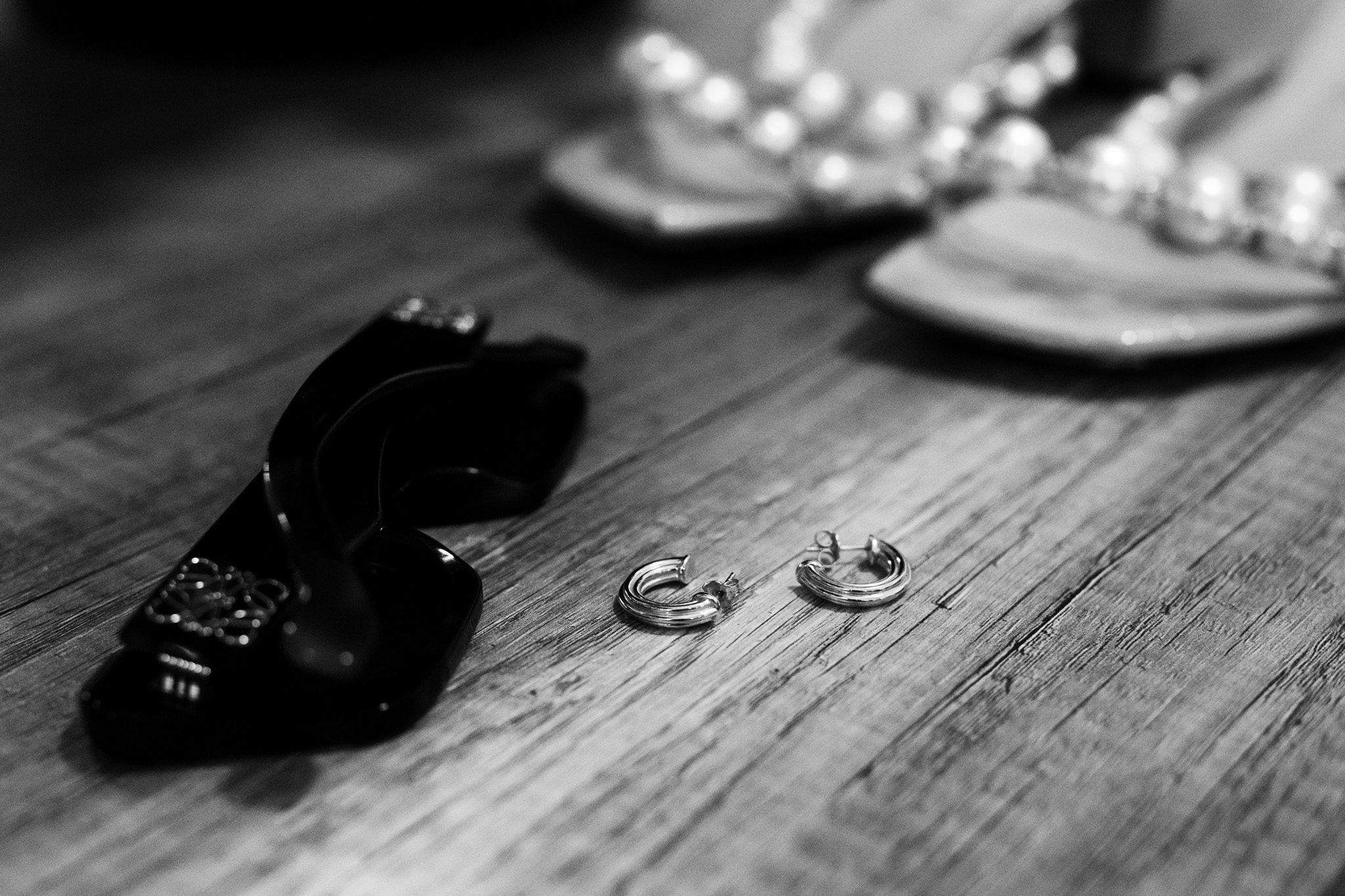 Wedding accessories lying on a table.
